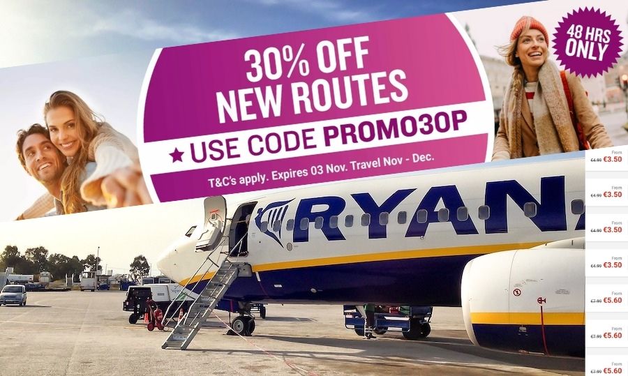 Ryanair akcija promo code new routes