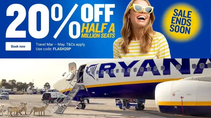 Ryanair akcija: 20% popusta za neke termine iz Zagreba, Zadra, Splita, Dubrovnika, Pule i Osijeka! 2 ryanair prva akcija za aviokarte 2024