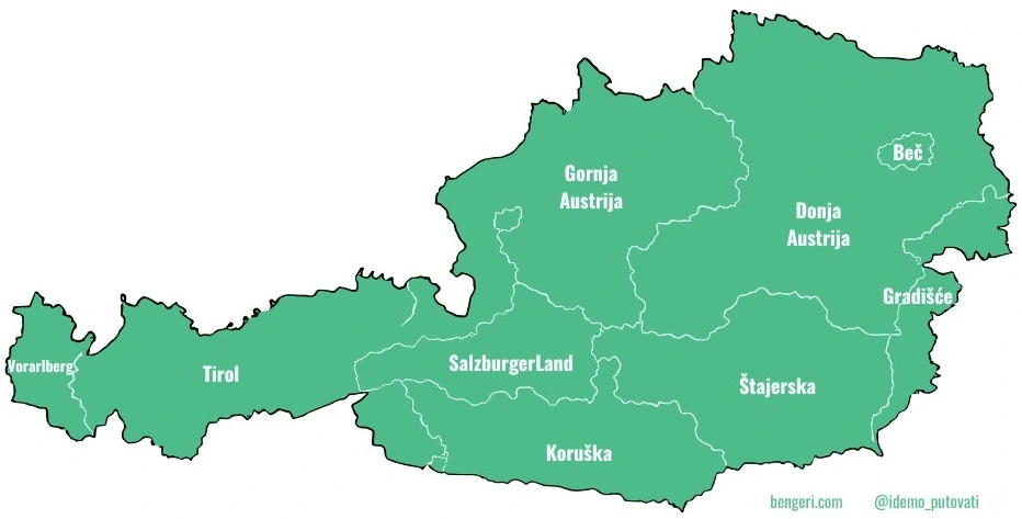 Regije u Austriji - mapa