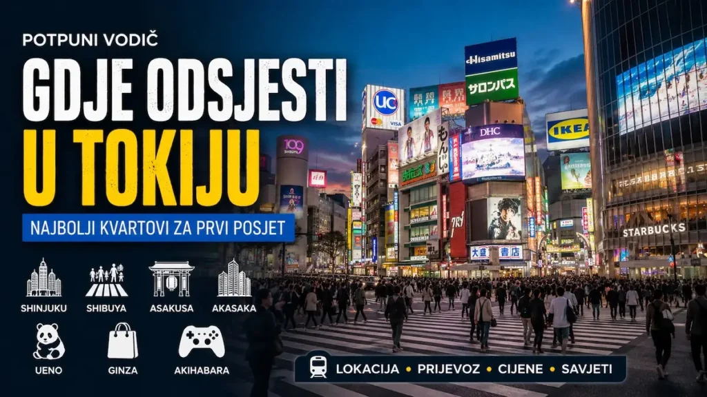 Gdje odsjesti u Tokiju prvi put? Najbolji kvartovi za svaki stil putovanja 6 Pogled na Tokio noću s neboderima i četvrti Shibuya – vodič za odabir najboljeg kvarta za smještaj pri prvom posjetu