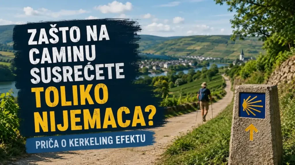 Zašto na Caminu susrećete toliko Nijemaca? Priča o Kerkeling efektu 1 Hodočasnik hoda Camino rutom uz putokaz sa školjkom svetog Jakova