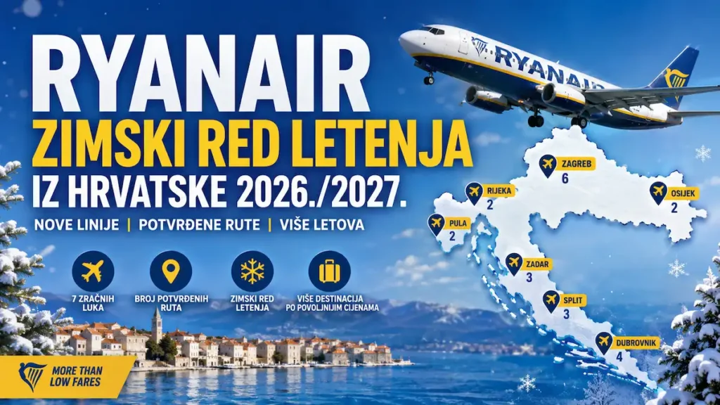 Ryanair zimski red letenja iz Hrvatske 2026./2027.: potvrđene rute i promjene 1 Ryanair zimski red letenja iz Hrvatske 2026./2027.