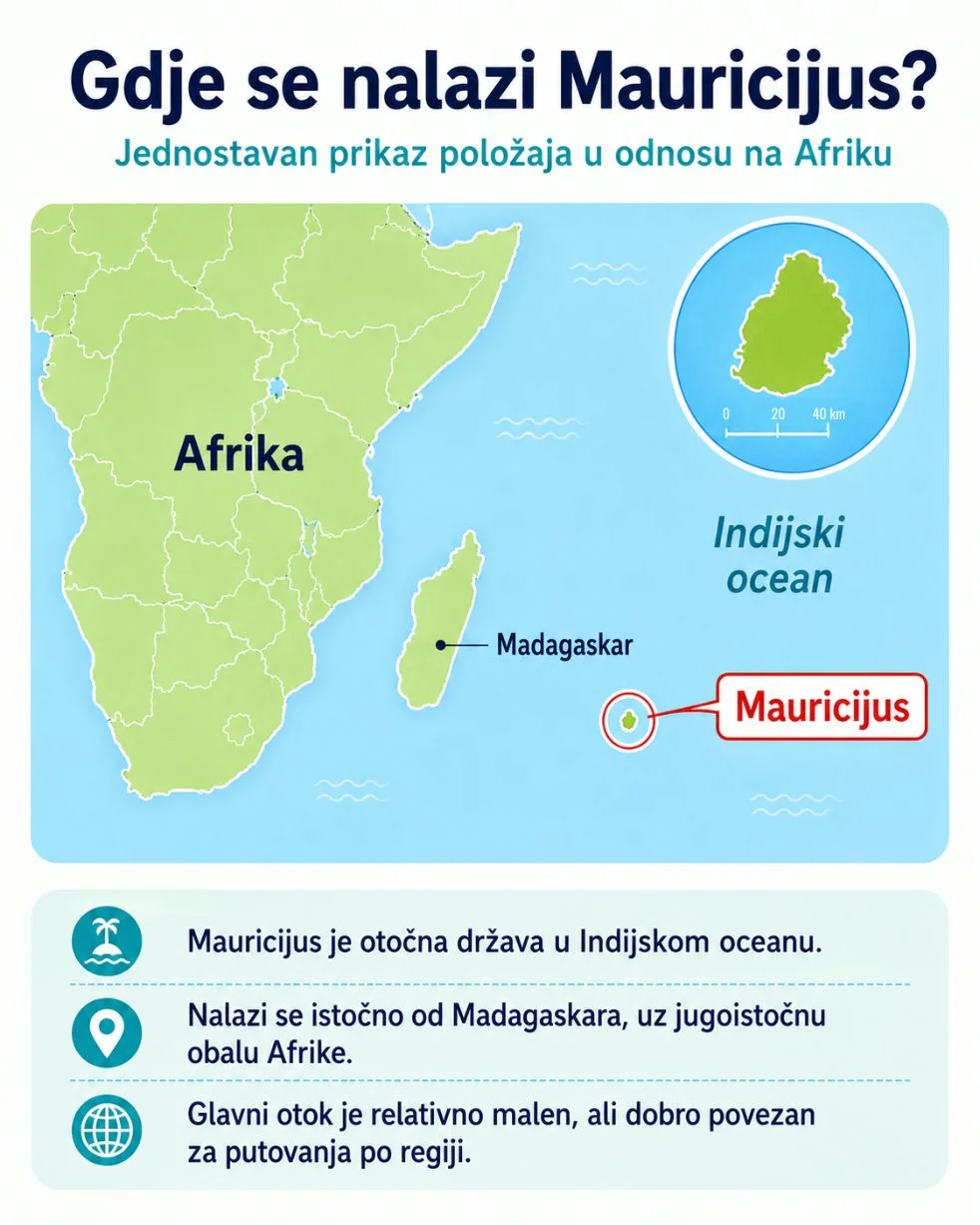 Što vidjeti na Mauricijusu? 12 najljepših mjesta koja vrijedi posjetiti 14 Prikaz lokacije Mauricijusa na mapi u odnosu na Afriku i Indijski ocean