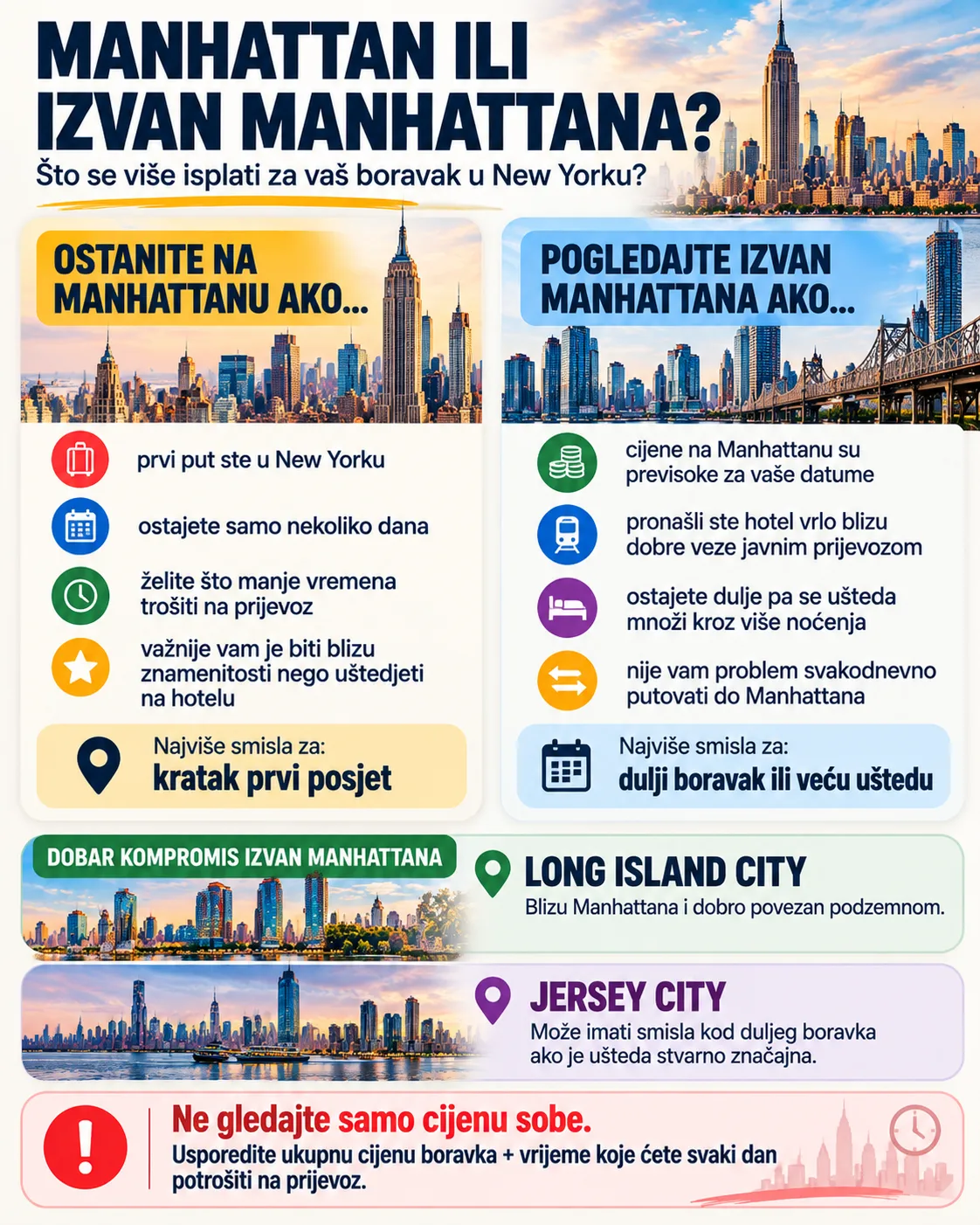 Gdje odsjesti u New Yorku? Najbolji kvartovi za prvi posjet 9 Manhattan ili izvan Manhattana – usporedba smještaja za putovanje u New York