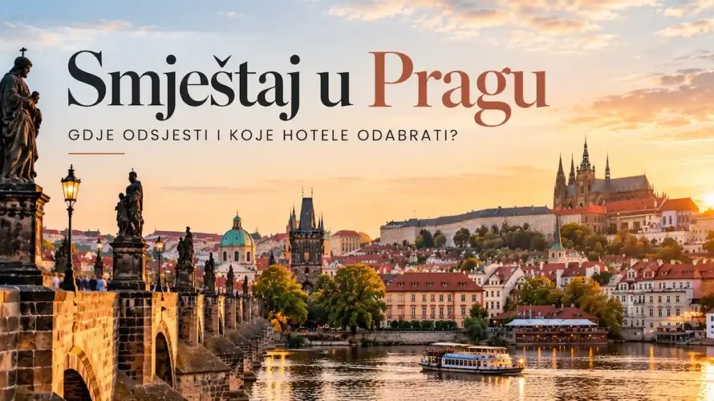 Smještaj u Pragu: gdje odsjesti i koje hotele odabrati? 2 Pogled na Karlov most, Vltavu i Praški dvorac uz naslov Smještaj u Pragu